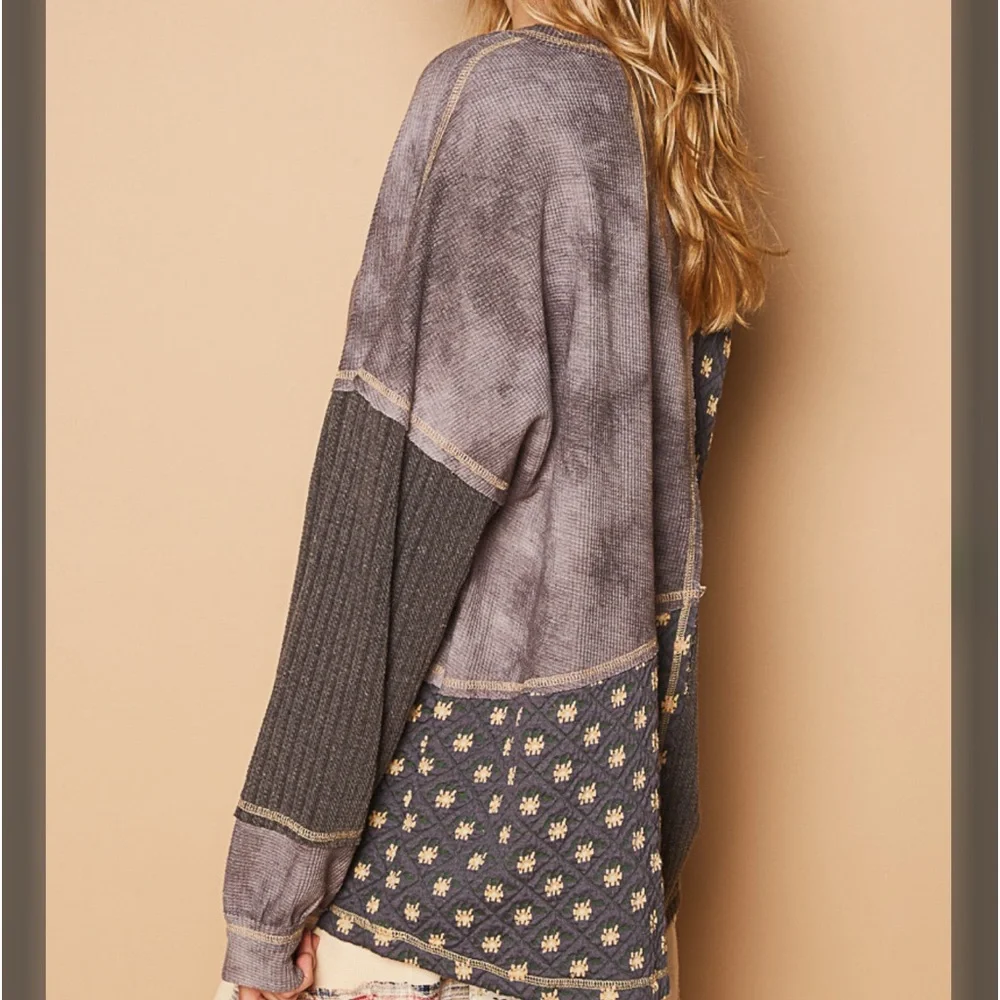 8. POL Bohemian patchwork thermal top Charcoal - Picture 2 of 3